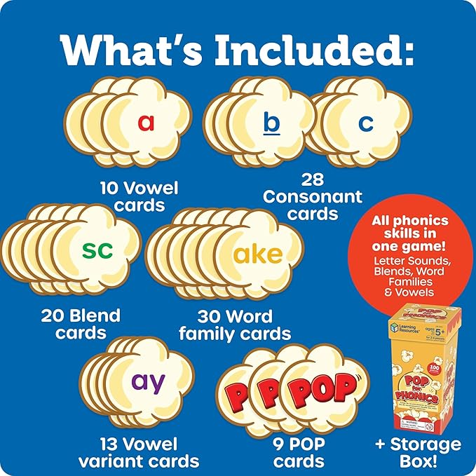 Learning Resources POP for Phonics - Learn to Read Phonics Flash Cards, Kindergarten Learning Games for Kids 5-7, Homeschool Spelling & Language Development Activities, Reading Flash Cards
