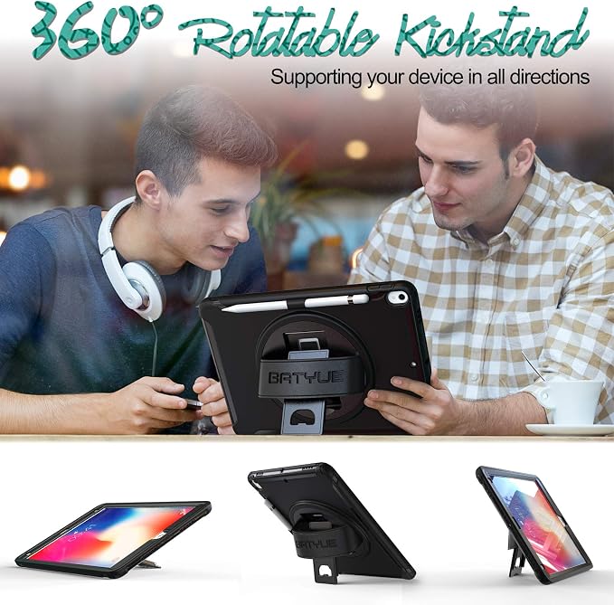 BATYUE Shockproof Case for iPad Air 3rd Gen 2019 &amp iPad Pro 10.5 2017 | with 360° Rotating Stand &amp Pencil Holder &amp Shoulder Strapfor Daily Use &amp Office/School/Outdoor - Navy Blue