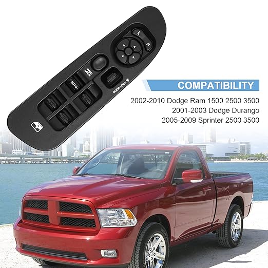 BASIKER Master Power Window Switch and Bezel, Driver Side Window Switch Bezel Replacement for 2002 to 2010 Dodge Ram 1500 2500 3500, Black