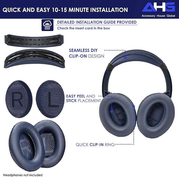 AHG QC35 earpads / QC35 ii Headband pad Cushion kit. Compatible w/Bose QuietComfort 35 ii / QC35 Headphones (MNB). Premium Headband Design | Seamless DIY Assembly | Superior Comfort and Durability