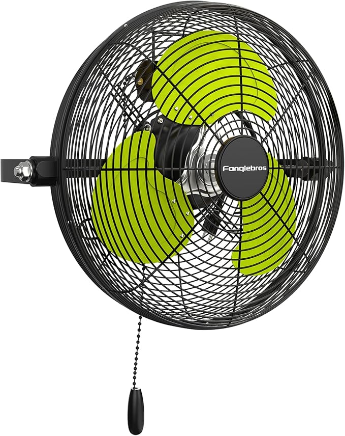 Fanqiebros 12 IN High Velocity Wall Mount Fan, 3 Speed Industrial Wall Fan with Sealed Motor, 2500 CFM Adjustable Air Circulator for Garage, Commercial, Greenhouse, Warehouse & Gazebo Use, UL Listed
