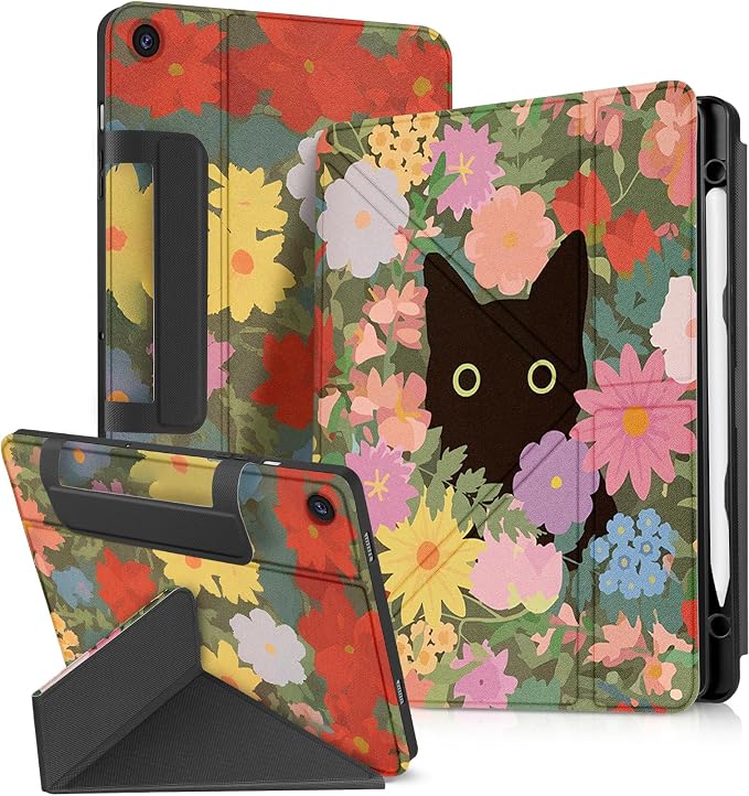 for Samsung Galaxy Tab A9 Plus Case with Pen Holder - for Girls Women Boys Cute Cartoon Cool Anime Kawaii Fun Protector Stand Folio Moon Cat
