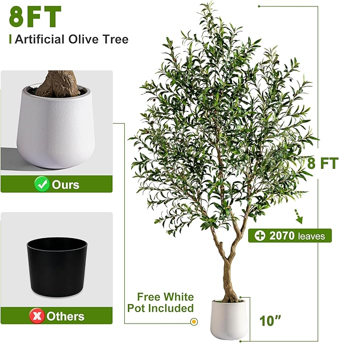 Large Faux Olive Tree Tall Artificial Trees with Pot Indoor Outdoor Realistic Floor Fake plantas for Home Living Room Bedroom Office Porch Outside Patio arboles para decoracion Housewarming Gift