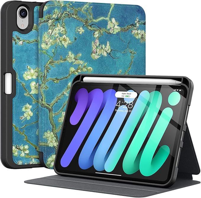 Case for iPad mini 7 (A17 Pro) 2024/Mini 6 2021 8.3-Book Black | Slim Lightweight Folio Stand Case Auto Wake/Sleep Soft TPU Back Cover with Pencil Holder for iPad mini 7th/6th Generation