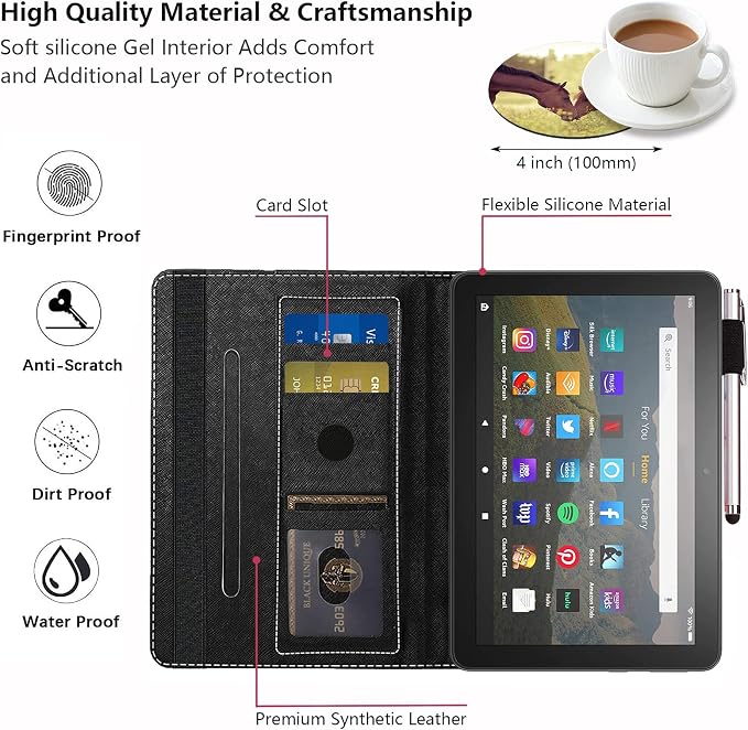Case for Kindle Fire HD 8/Fire HD 8 Plus Tablet (12th/10th Gen 2022/2020 Release) - Slim Lightweight PU Leather Stand Cover with Auto Wake/Sleep Celestial Theme Sun with Crescent Moon