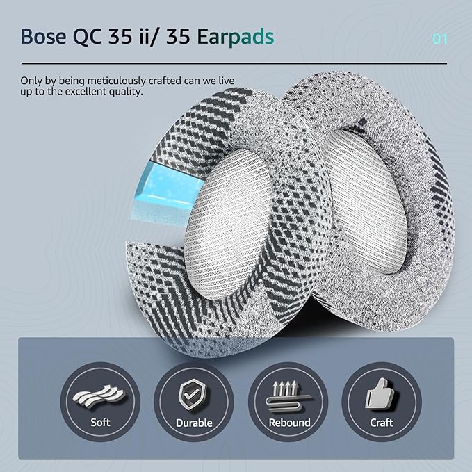 Cooling-Gel QuietComfort 35 / QC35 ii Replacement Ear Pads for Bose Headphones, Also Fit for Bose QC45 QC35 QC25 QC2 QC15/ Around-Ear 2 AE2i AE2w/ SoundTrue & SoundLink Series, White