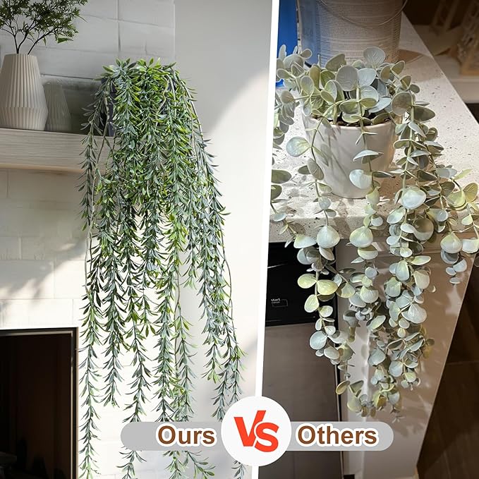 Artificial Hanging Plant 2 Pcs Faux Plant Ivy Vine Faux Eucalyptus Vines Fake Potted Greenery for Wall Living Room Home Shelf Office Bathroom Outdoor Indoor Decor (Type 5)