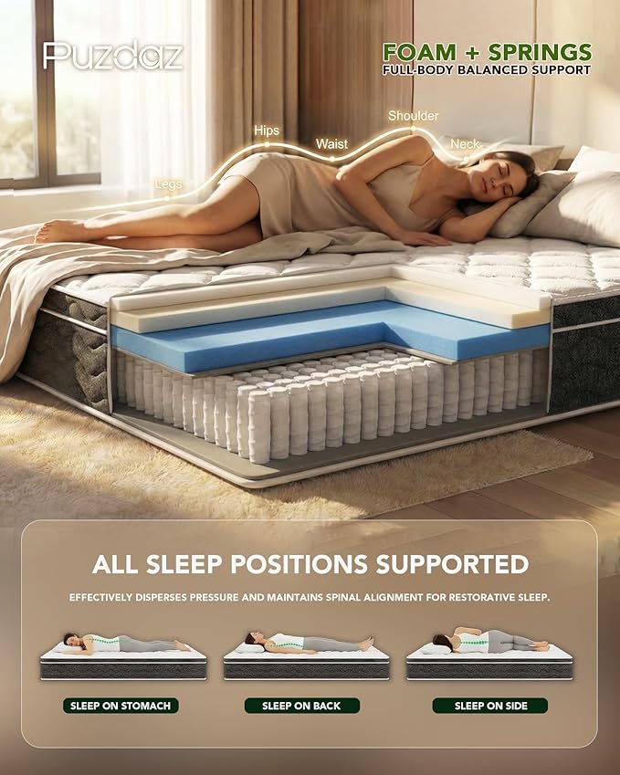 King Size Mattress 12 Inch Hybrid Mattress King - Memory Foam & Individually Pocket Coils Springs, Pressure Relief, Motion Isolation, Edge Support, CertiPUR-US Certified, Medium Firm