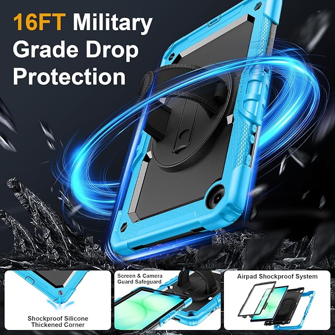 Case for Samsung Galaxy Tab A11+ Plus 11 Inch Ubearkk for Galaxy Tab A9+ Plus Case Full-Body Drop Protection Cover with Screen Protector 360° Rotating Stand and Hand/Shoulder StrapBrightblue
