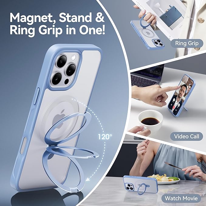 CASEKOO Designed for iPhone 16 Pro Max Case with Magnetic Invisible Stand [Military Drop Protection] [Compatible with MagSafe] Shockproof Slim Translucent Matte Promax Case 6.9 Inch, Light Blue