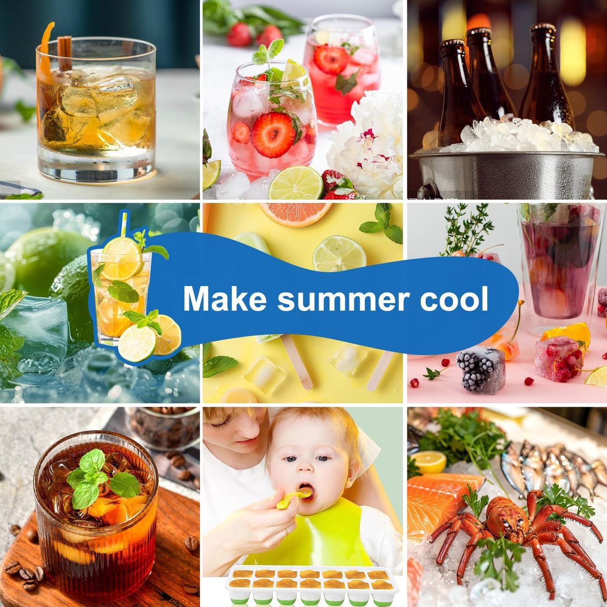 Weftnom Ice Cube Trays with Lids for Freezer, 4 Pack Silicone Set, 56 Cubes