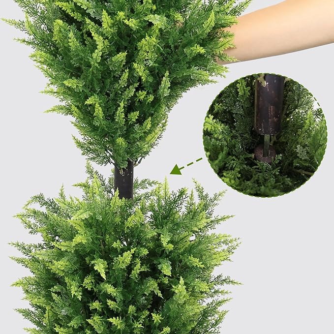 THE BLOOM TIMES 6FT Tall Artificial Cedar Topiary Trees Set of 2, UV Resistant Large Faux Cypress Evergreen Plants for Outdoor Planters, Realistic Fake Bushes & Shrubs for Front Porch Christmas Decor