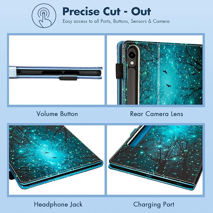 Dteck Wallet Case for Galaxy Tab S10+/S9+/S7 FE/S8+/S7 Plus 12.4 Tablet Premium PU Leather Folding Stand Auto Wake/Sleep Pen Holder Case with Hummingbirds