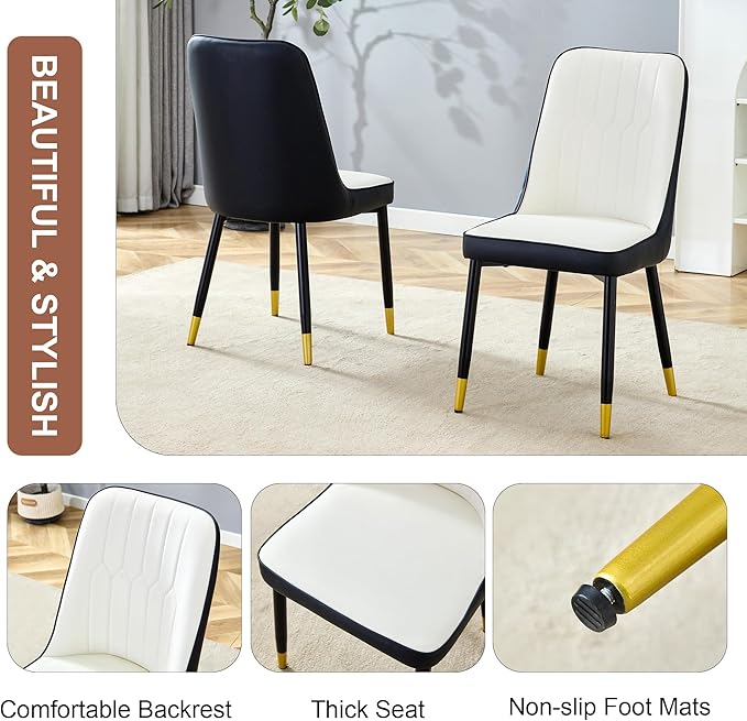 Dining Chairs Set of 6，Modern Dining Chairs, Equipped with PU Leather Backrest Cushions and Metal Legs, Suitable for Restaurants, Kitchens, and Dining Room Chairs