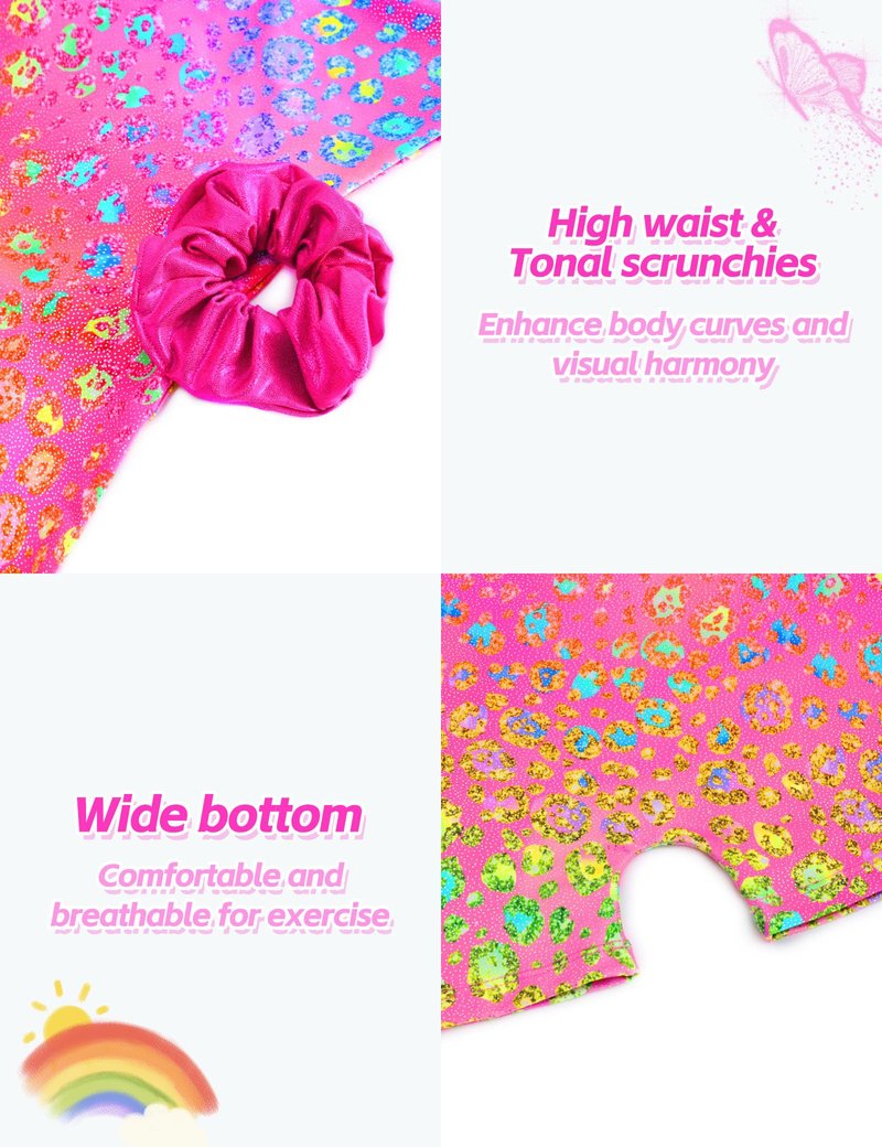 Alikhonf Gymnastics Leotards for Girls Toddler Kids Tumbling Outfit Suits Unitard with Pink Biketards Scrunchie Shorts 6-7 7-8 9
