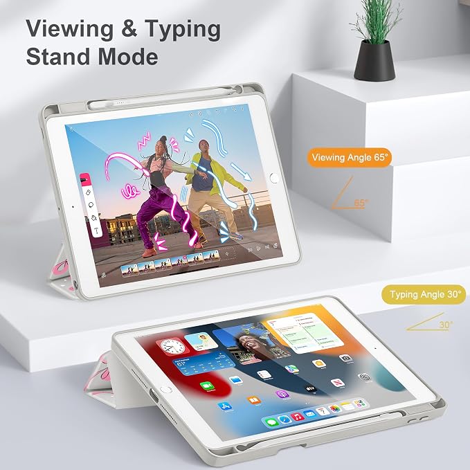 May Chen for iPad 9th Generation with Pencil Holder iPad 8th/7th Gen Case 10.2-inch [Penceil Holder] Trifold Stand Auto Wake/Sleep Clear TPU Protection Back Cover Ballet Shoes