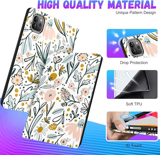 Uppuppy for iPad Pro 12.9 Case Kids Folio PU Leather Cover with Apple Pencil Holder Auto Sleep/Wake Adjustable Angles for iPad Pro 12.9 6th/5th/4th/3rd Gen Sun Moon Black