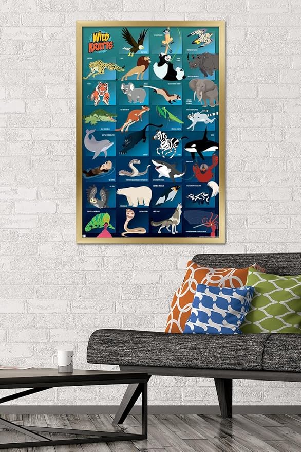 Wild Kratts - Grid Wall Poster, 34L" x 22.4W", Gold Framed Version
