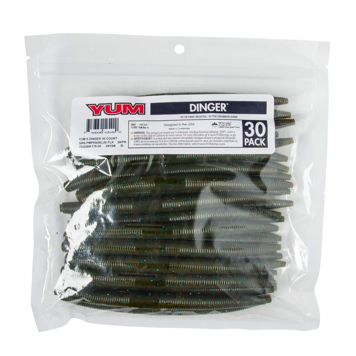 YUM Dinger Bulk 30-Pack - Green Pumpkin Blue Flake - 5"