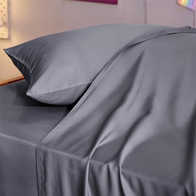 Bedsure Twin XL Sheet Set Dorm Bedding, Cooling Sheets Twin Extra Long Sheets, Rayon Derived from Bamboo, Deep Pocket Up to 16", Hotel Luxury Silky Bedding Sheets & Pillowcases, Dark Grey
