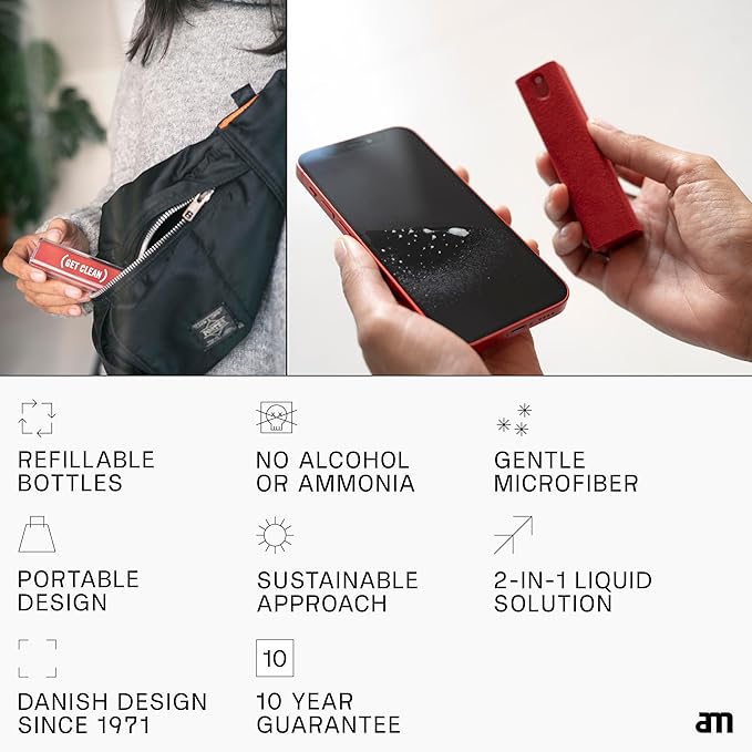 am Screen Cleaner Mist Spray with Microfiber Cloth Around – Alcohol-Free, Streak-Free Screen Cleaning Kit for Smartphones, Tablets, Laptops, Smart TVs & Car Screens, 3 Pack, Gray