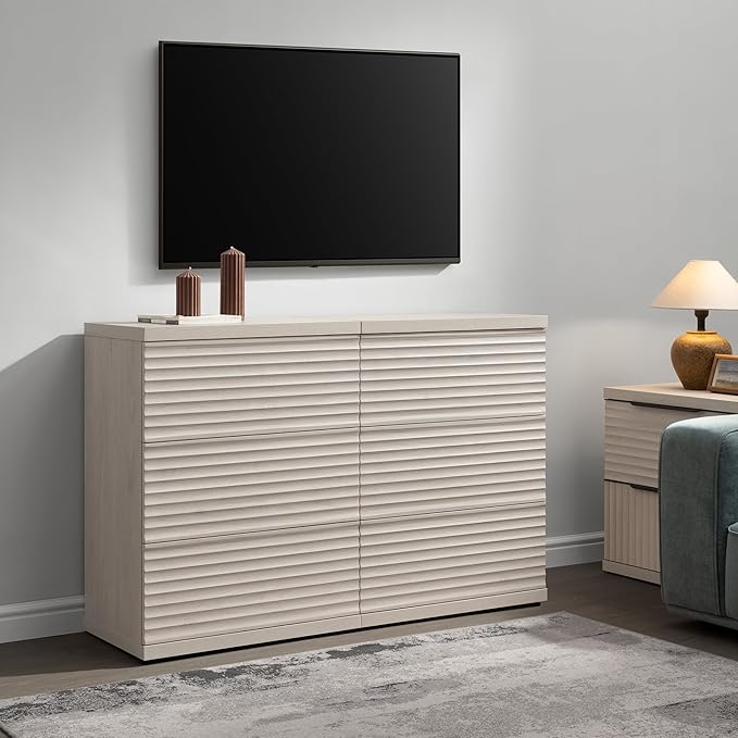 SICOTAS Buffet Cabinet with Storage, Fluted Accent Sideboard Modern Credenza with Larger Drawers, Mid Century Media Console Coffee Bar Table Liquor Cabinet for Dining Room Entryway Kitchen (4 Pieces)