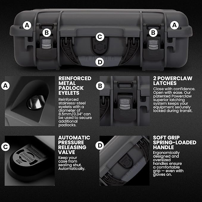 NANUK 910 Hard Case with Customizable Cubed Foam, IP67 Waterproof, Dustproof and Impact Resistant, 14.3” x 11.1” x 4.7”, Rugged Construction for Ultimate Protection, Made in Canada – Graphite