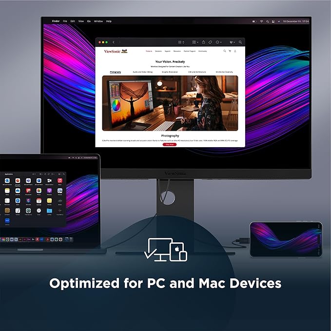 ViewSonic VP2488-4K 24 Inch 4K Mac-Ready Monitor with 100% sRGB, 98% DCI-P3, Pantone Validated, Advanced Ergonomics, Thunderbolt 4, USB Hub, HDMI, and DP for Home and Office