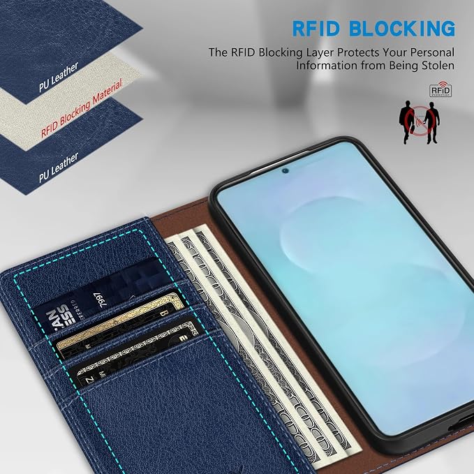 ZZXX for Samsung Galaxy S25 Wallet Case with [RFID Blocking] Card Slot Stand Strong Magnetic Leather Flip Fold Protective Phone Case for Samsung Galaxy S25 Case Wallet(Black-6.2 inch)