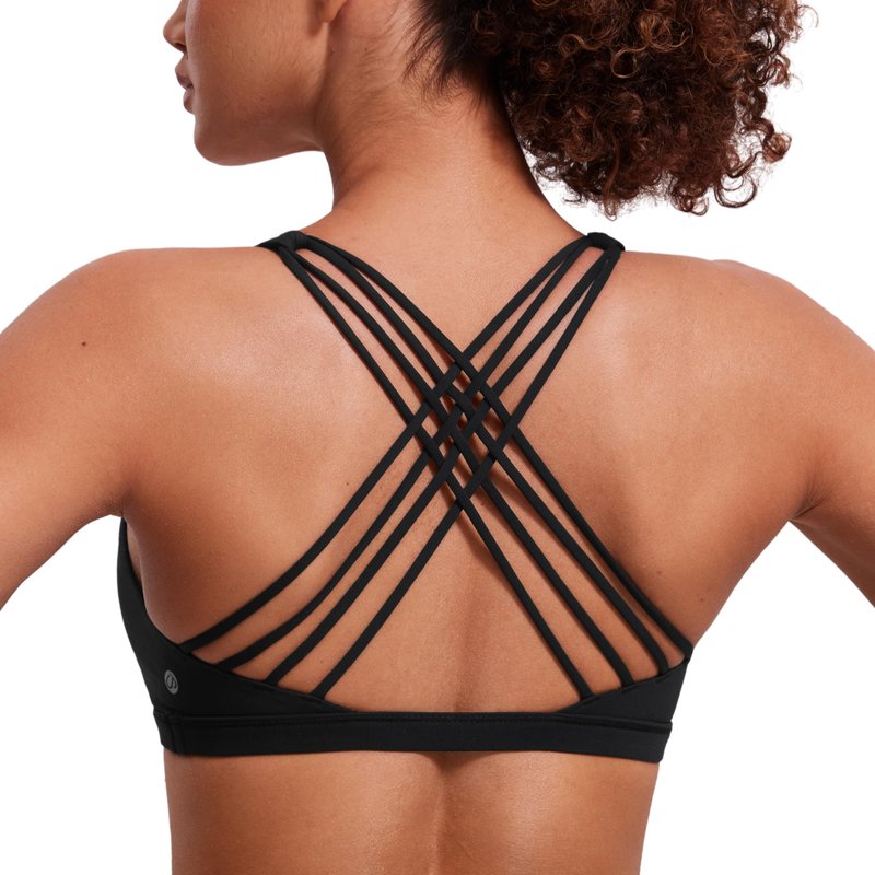CRZ YOGA Naked Feeling Strappy Sports Bras for Women - Criss Cross Back Wireless Padded Cami Yoga Workout Top Black Medium