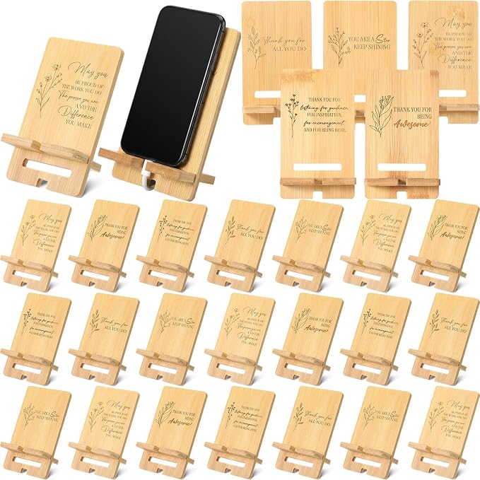 Ripeng 30 Pcs Employee Appreciation Gifts Bulk Bamboo Phone Stand for Desk Office Workers Inspiration Thank You Gift for Team Coworkers Staff Volunteer Nurse Teacher Colleagues Gratitude (Inspiration)