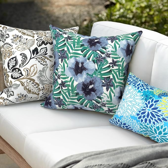 Pack of 2 Patio Throw Pillow Covers ONLY, Water Repellent Cushion Cases 20x20 Inch, Square Pillowcases for Outdoor Couch Decoration, Dailey Tan
