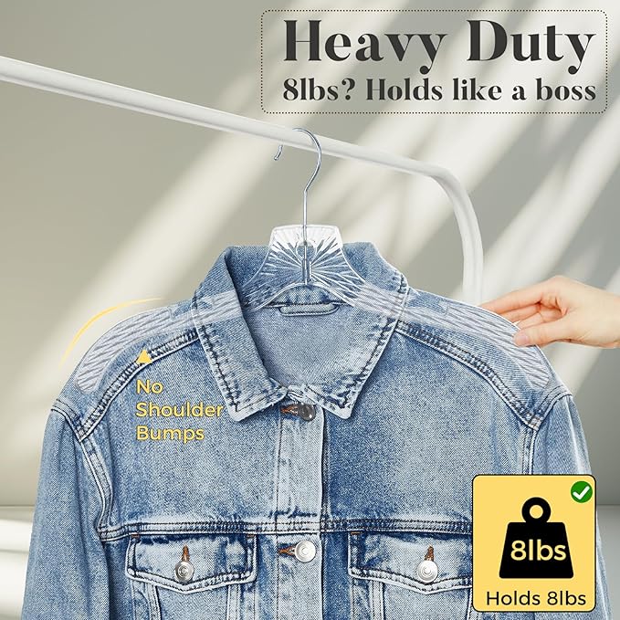 HOUSE DAY Clear Plastic Hangers 25 Pack, Durable Crystal Hangers for Clothes, Light Weight Plastic Dress Hanger for Women, Versatile 16.7‘’ Hanger for Closet and Retail Use, with 360° Swivel Hook