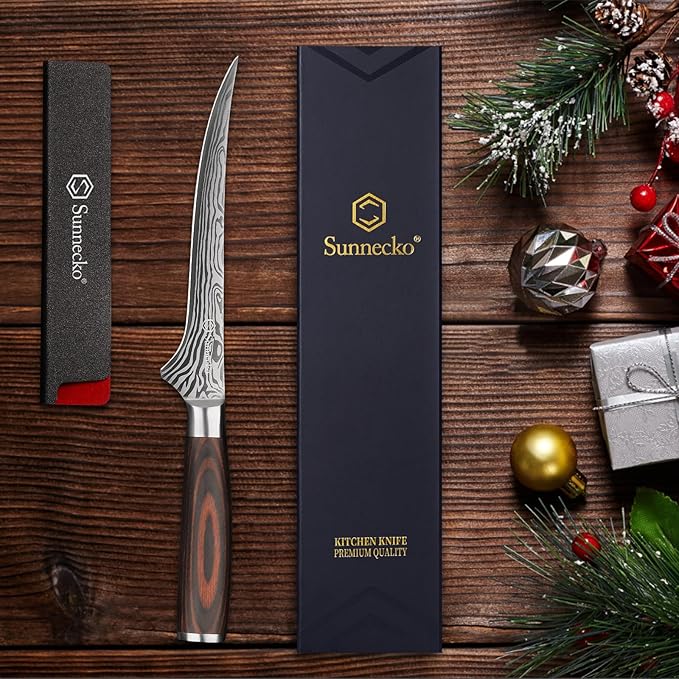Sunnecko 6 Inch Boning Knife, High Carbon German Steel Meat Butcher Knife
