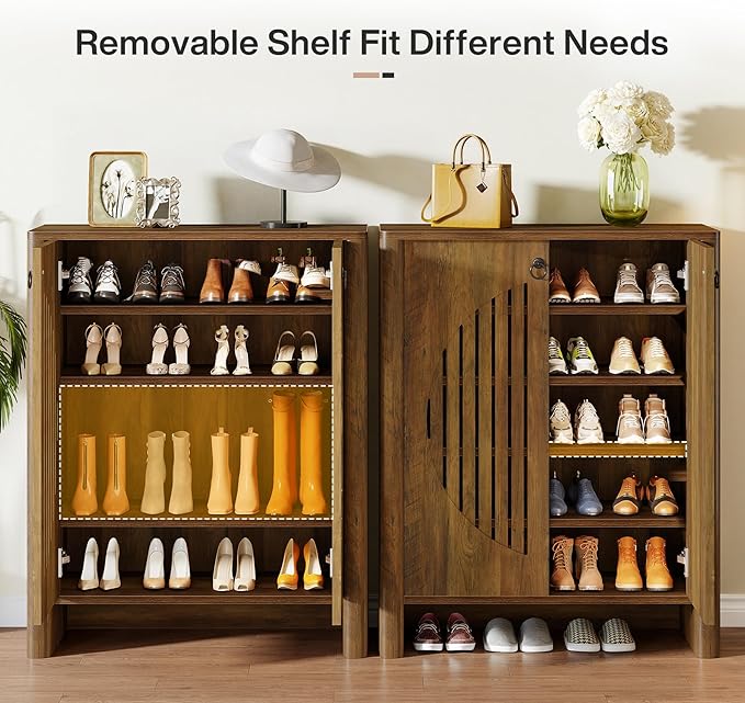 Tribesigns Shoe Cabinet with Doors, 5-Tier Shoe Storage Rack Organizer for Entryway, Living Room, Bedroom, Closet, Rustic Brown