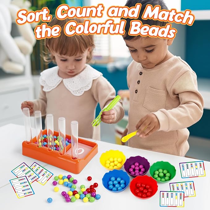 Aizweb Counting and Color Sorting Toys for Toddlers,Tweezer Tongs Color Sorting Kit,Montessori Preschool Kindergarten Learning Activities,STEM Math Manipulatives,Educational Fine Motor Skills