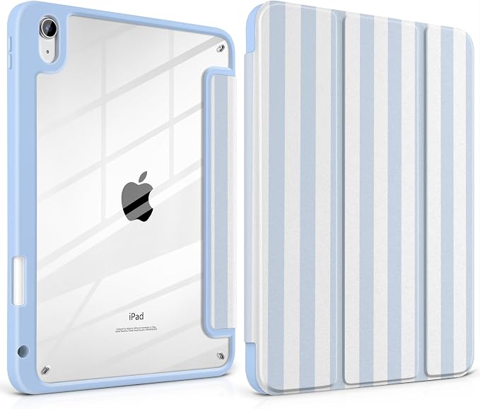 Case for iPad (A16) 11th Generation 11 inch 2025 /iPad 10th Gen 10.9 2022 - Aesthetic Cute Preppy Design Trifold Cover with Soft TPU Bumper Clear Back Auto Sleep/Wake Waves