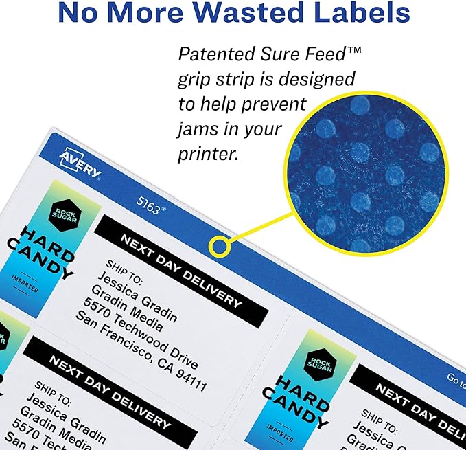Avery Print-to-The-Edge Printable Address Labels, 1.25" x 3.75", Matte White, Sure Feed Technology, Laser & Inkjet Compatible, 300 Blank Labels, Great for Mailing, Branding, and More (6879)