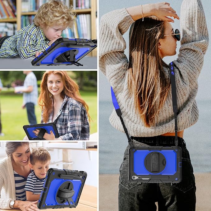 HXCASEAC Case for Galaxy Tab S10 FE / S9 FE 5G 10.9 inch, Shockproof Design with Screen Protector, 360° Hand Strap Stand, S Pen Holder, Heavy Duty Protective Samsung S9 FE / S10 FE Tablet Case, Blue