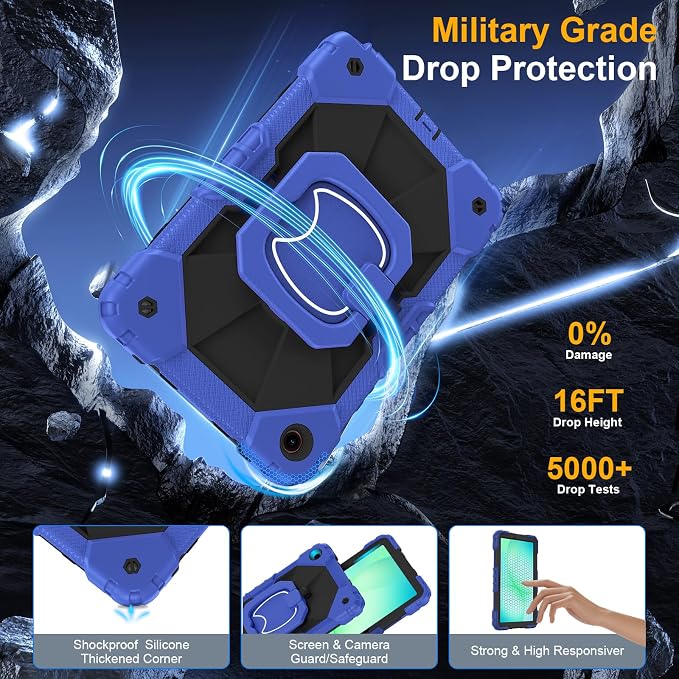 Case for Samsung Galaxy Tab A9 Plus 11 Inch 2023 Ubearkk Rugged Case for Samsung Galaxy A9+ Tablet SM-X210/X216/X218 with Screen Protector 360 Rotating Stand Shoulder Strap Pen Holder Black