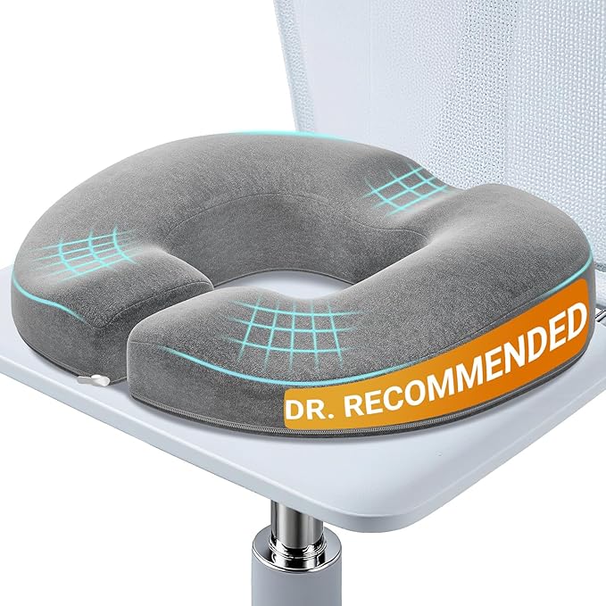Benazcap Donut Pillow Seat Cushion, Donut Chair Cushions for Postpartum Pregnancy & Hemorrhoids, Memory Foam Seat Chair Cushion for Sciatica & Hip & Coccyx Pain Relief-Grey