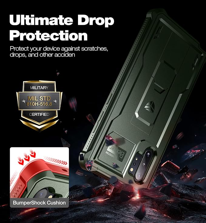 Dexnor for Samsung Galaxy Note 10+ Plus Case [Built in Screen Protector and Kickstand] Heavy Duty Military Grade Protection Shockproof Protective Cover for Samsung Galaxy Note 10 Plus (Army Green)