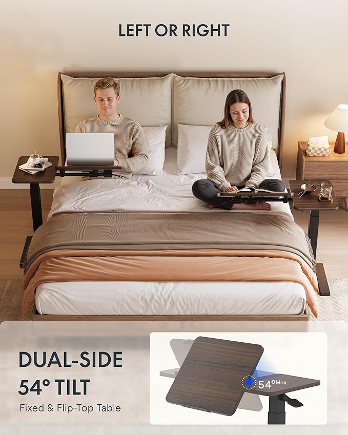 FLEXISPOT H7 Flex Adjustable Height C-Shaped End Table Split Tilting Top Mobile Side Table for Sofa & Bedside, Slides Under Furniture, Hidden Wheels for Small Spaces(31.6" W x 15.7" D,Dark Walnut)