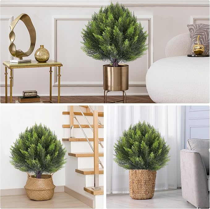 Set of 2 Artificial Cedar Heart Shape Topiary Tree with Realistic PE Leaves - Chartreuse Yellow (24"), UV Resistant Fake Plants for Outdoor & Indoor Garden, Front Porch & Balcony Decor