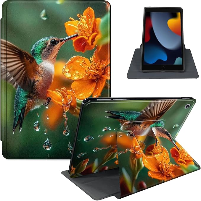 for iPad 11th Generation (A16 2025) 11 / iPad 10th Gen 10.9 2022 Case 360° Rotating PU Leather Stand Cover with Auto Sleep/Wake Shockproof TPU Backl Raccoon Perched