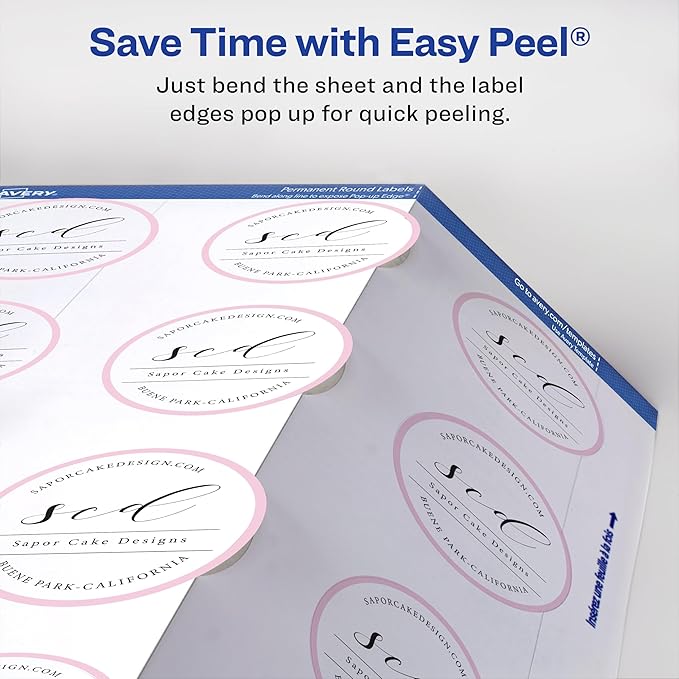 Avery Printable Round Labels, Sure Feed Technology, Glossy White Labels, 2" Diameter, Permanent Adhesive, Laser/Inkjet, 120 Total (22807)