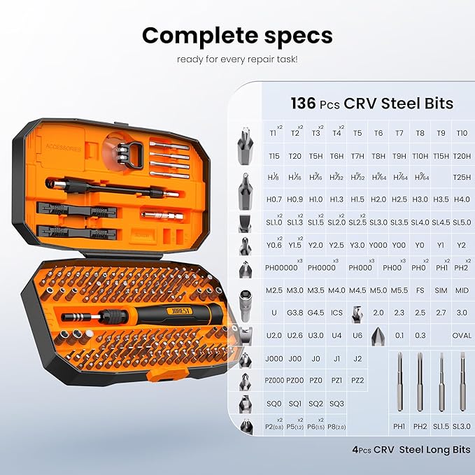 JOREST 152 in 1 Precision Screwdriver Set, Tool Gifts for Men, Magnetic Tool Kit with Torx Triwing Bits, Repair for Electronics,Macbook, Laptop, PC, RC, PS5, iphone,Jewelers, XBOX, Glasses
