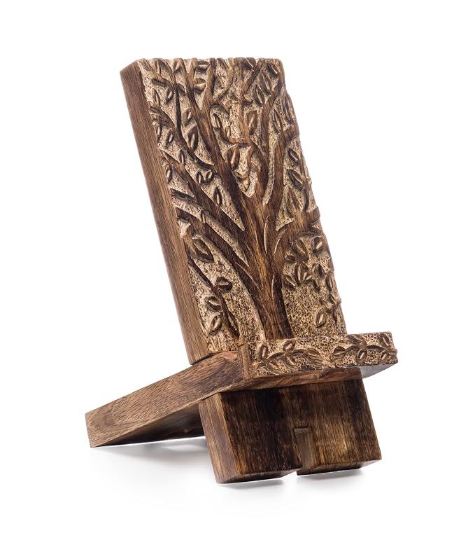 Matr Boomie Hand Carved Solid Wood Phone Holder Stand Docking Charging Station for Smartphones