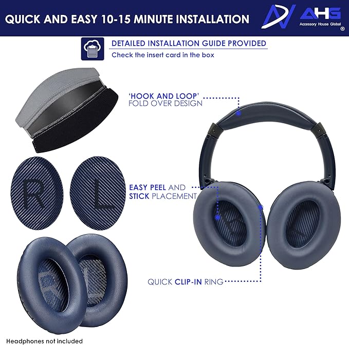 QC35 / QC35 ii earpads and QC35 Headband / QC35 ii Headband V3 pad Cushion Compatible with Bose QuietComfort 35 and QuietComfort 35 ii Headphones (Midnight Blue)