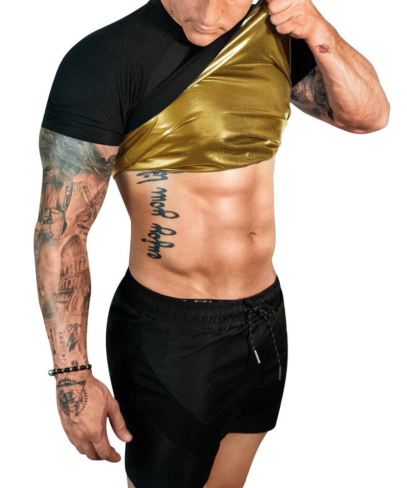 FUXERT Sauna Shirt for Men Sweat Sauna Suit for Gym Exercise Compression Shirt Workout Shapewear (BG M)